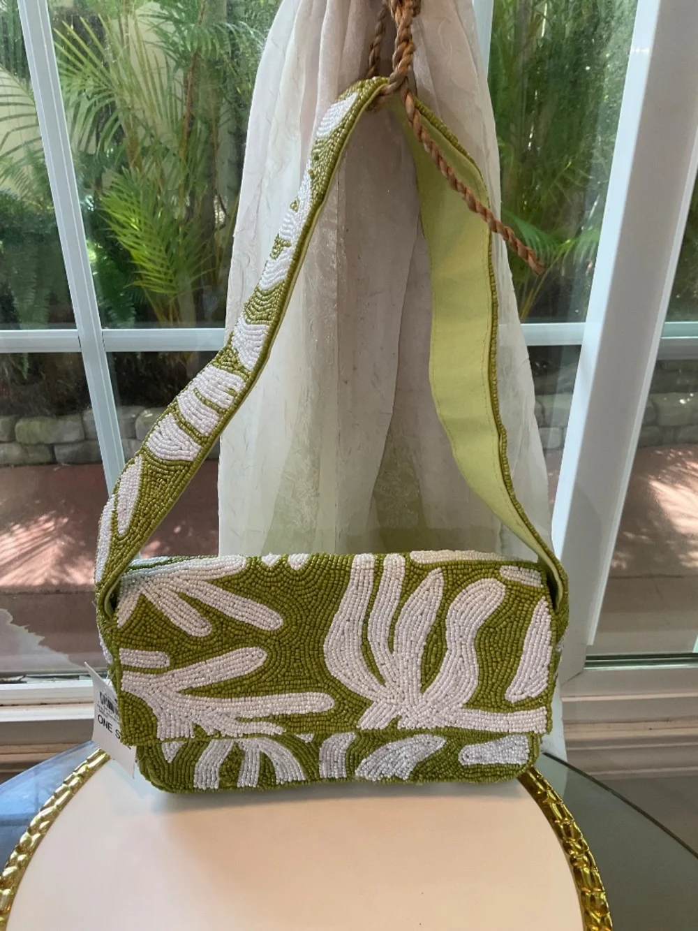 On 34th Lovely Green/White Beaded Bag NWT